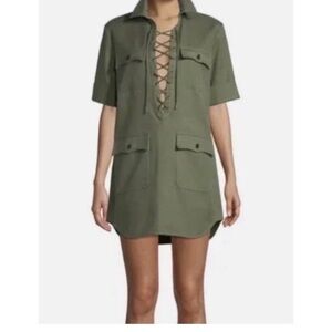 Zadig et Voltaire Olive Green Lace-Up Utility Shirt Dress